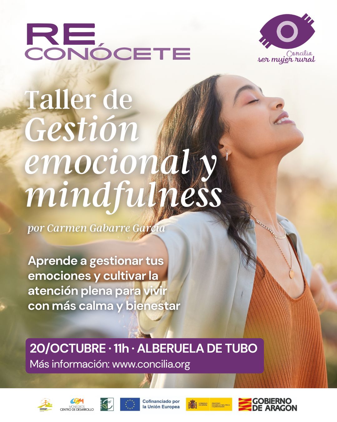 Taller “Gestión emocional y mindfulness: Herramientas prácticas para cultivar la calma y la claridad mental en un mundo acelerado”, a cargo de Carmen Gabarre García, enfermera y terapeuta transpersonal.
